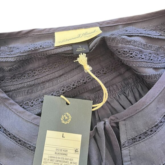 Women's NWT Universal Thread Blue Puff‎ Sleeve Peasant Top Size Large - Picture 3 of 4